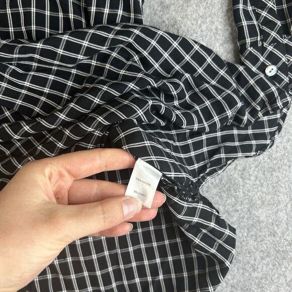 J Jill Tunic Top Small Petite Black White Plaid Button Back Long Sleeve Blouse - Picture 6 of 8